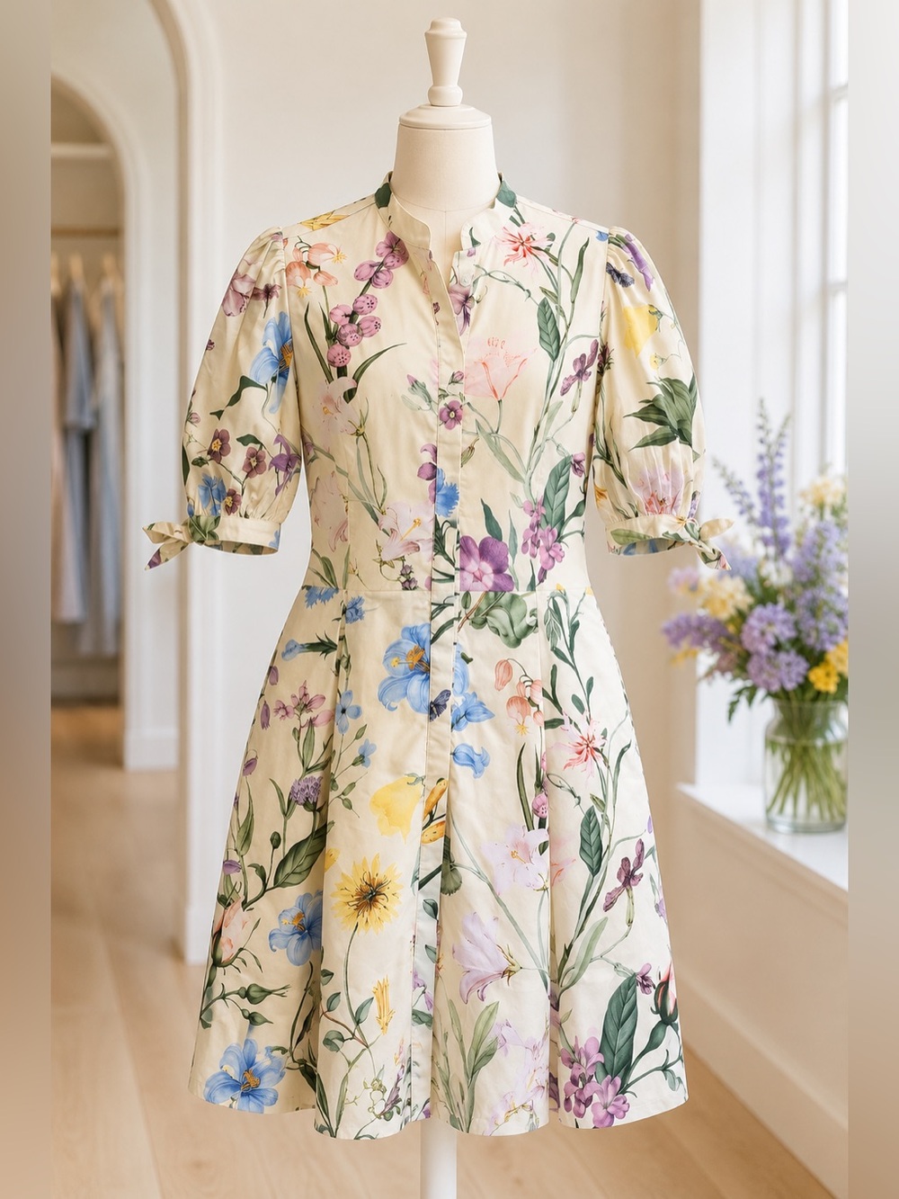 Mestiza New York Floral Fit-and-Flare Mini Dress in Cream